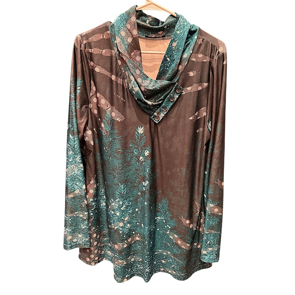 Lily Teal and Brown Cowl Neck Top XL